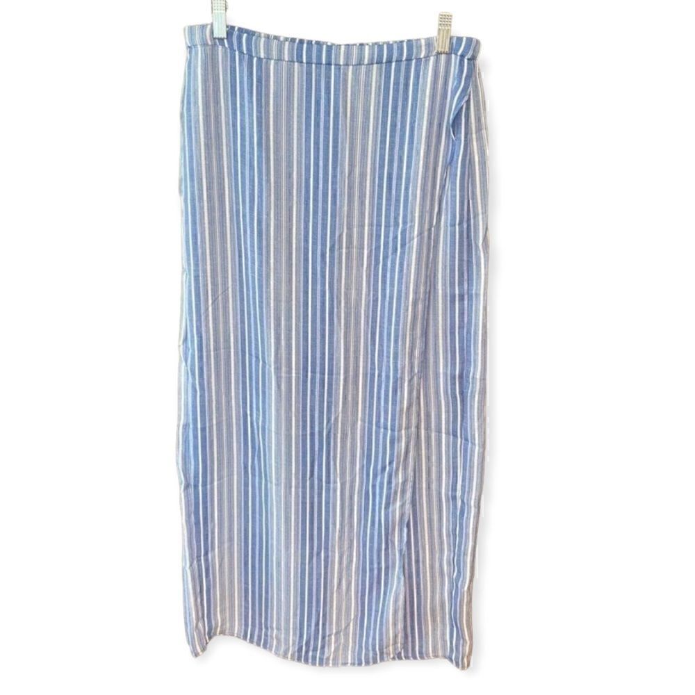 Monteau Sz L New Blue Striped Beach Swim Vacation Maxi Daily Light Skirt
